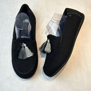 Spenco Hearthside Slipper Black Womens Sz 12 Orthotic Felted Wool Upper Fleece L
